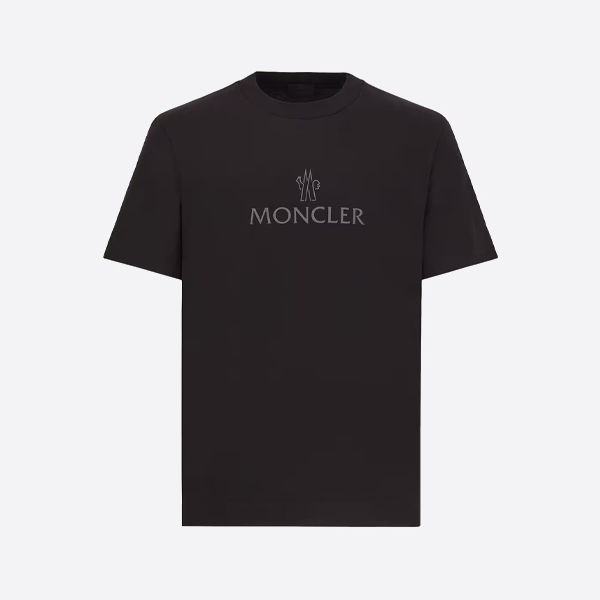 몽클레르 투톤 라운드 로고 반팔 티셔츠, 블랙