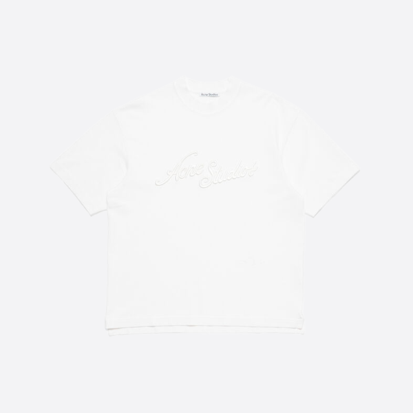 아크네 스튜디오 자수 레터링 반팔 티셔츠, 화이트